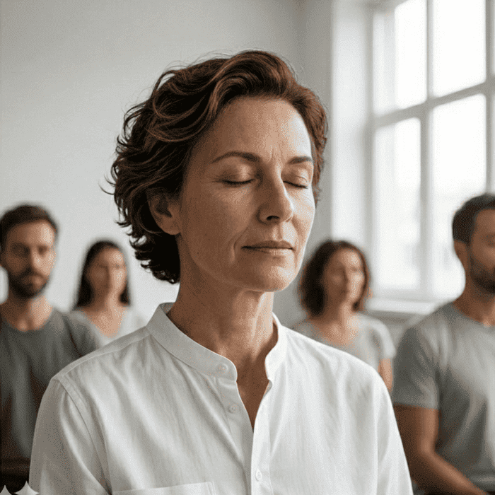 Eine Frau, die mit geschlossenen Augen meditiert